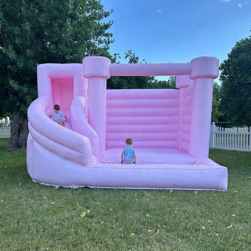 Water Slide Inflatable - カスタムピンクキャッスルインフレータブルバウンスハウス、ウォータースライドプール付き、子供向け