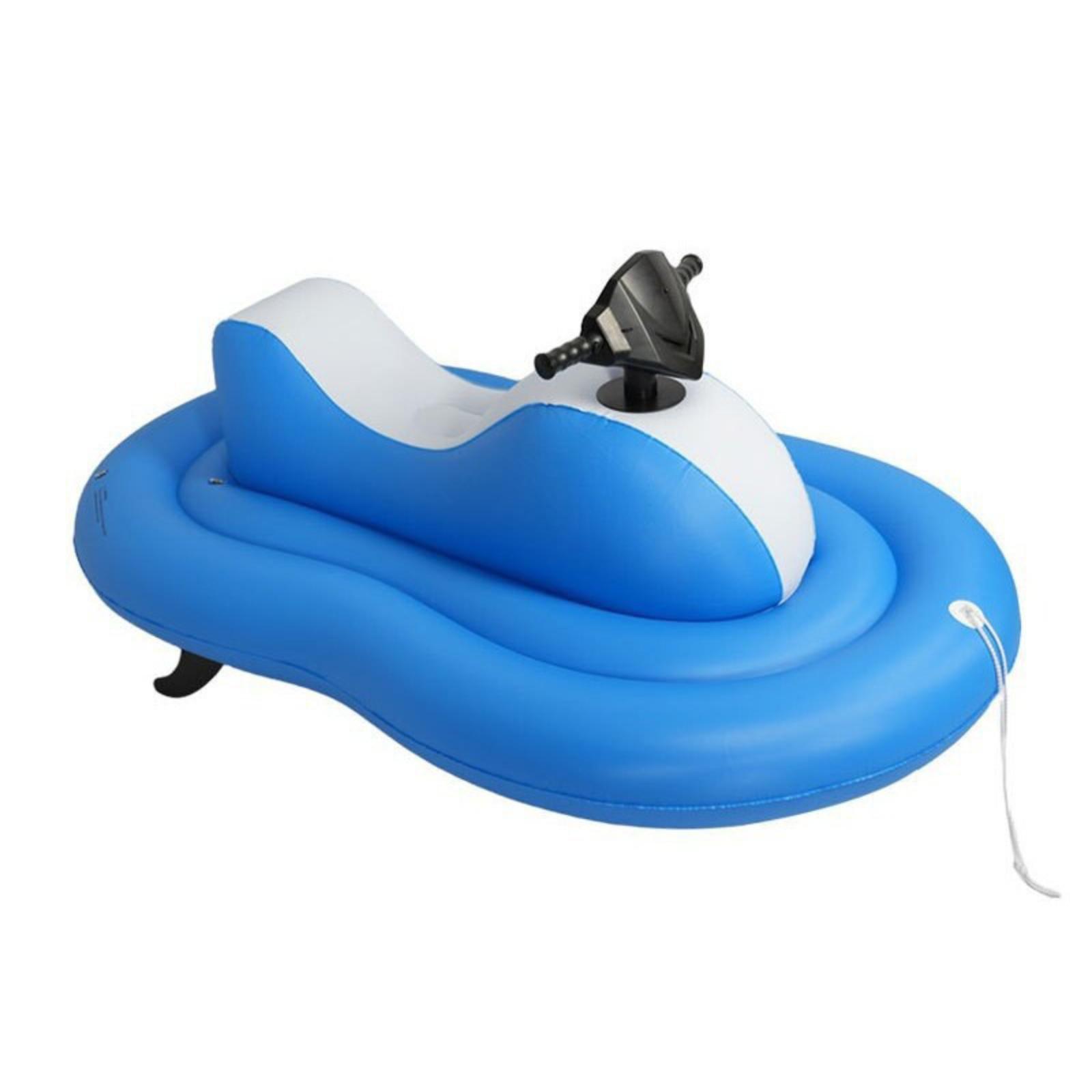 Pool Lounger Inflatable - 青色のPVC製インフレータブルウォーターラウンジャー、電動ファンとエアポンプ付き、湖上での浮遊やプールでのリラックスに最適、簡単操作。