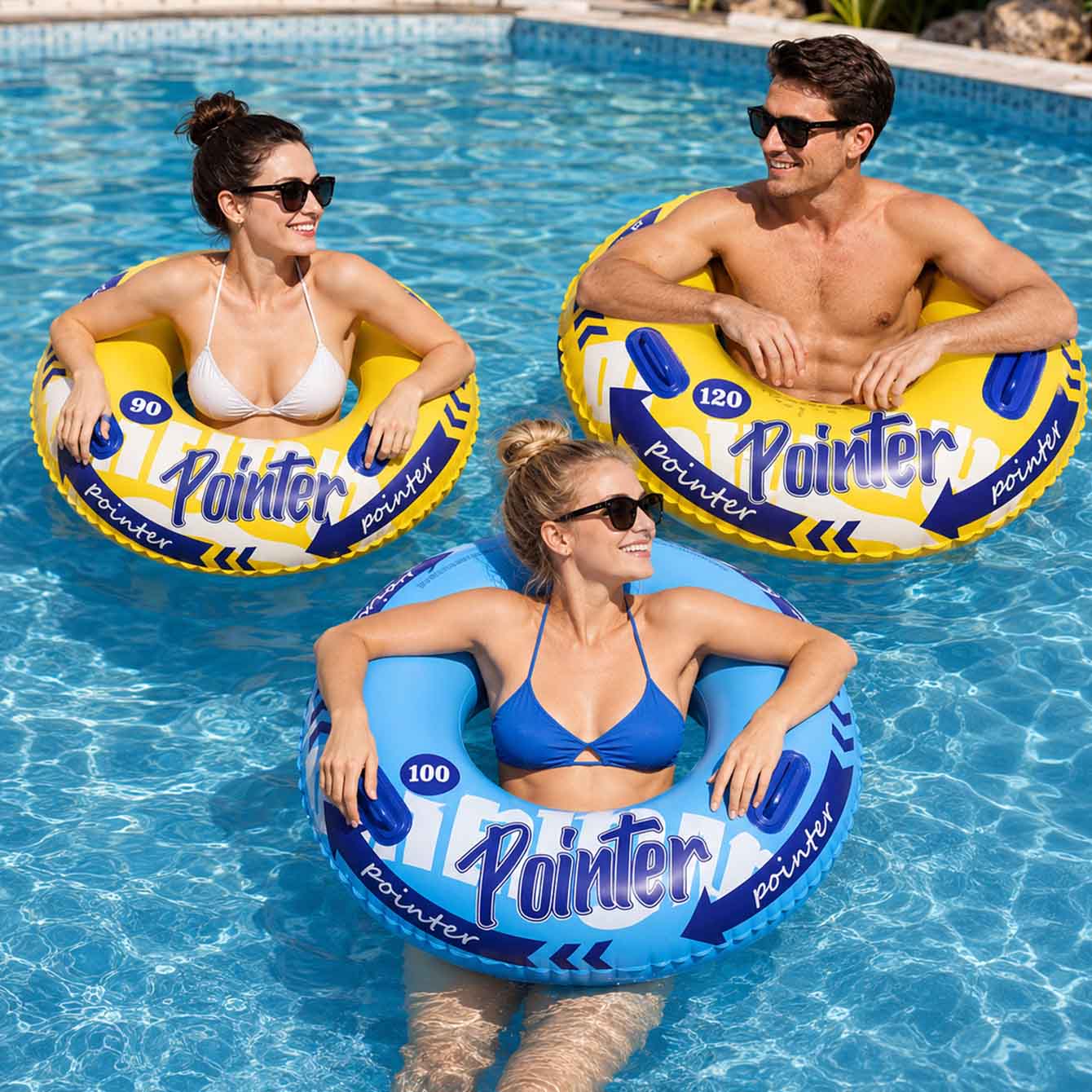 Pool Float Ring Inflatable - 1PC ハンドル付きインフレータブル水泳リング 90/100/120 スポーツスタイルプールフロートチューブ大人用スイミングサークルビーチプールパーティー用