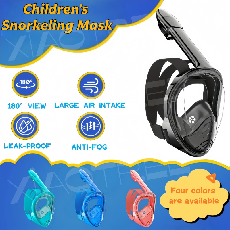 Snorkel Mask Full Face - 子供用フルフェイスシュノーケルマスク、曇り止め、漏れ防止、広視野、軽量、子供用スイミング、ダイビング、シュノーケリング用マスク