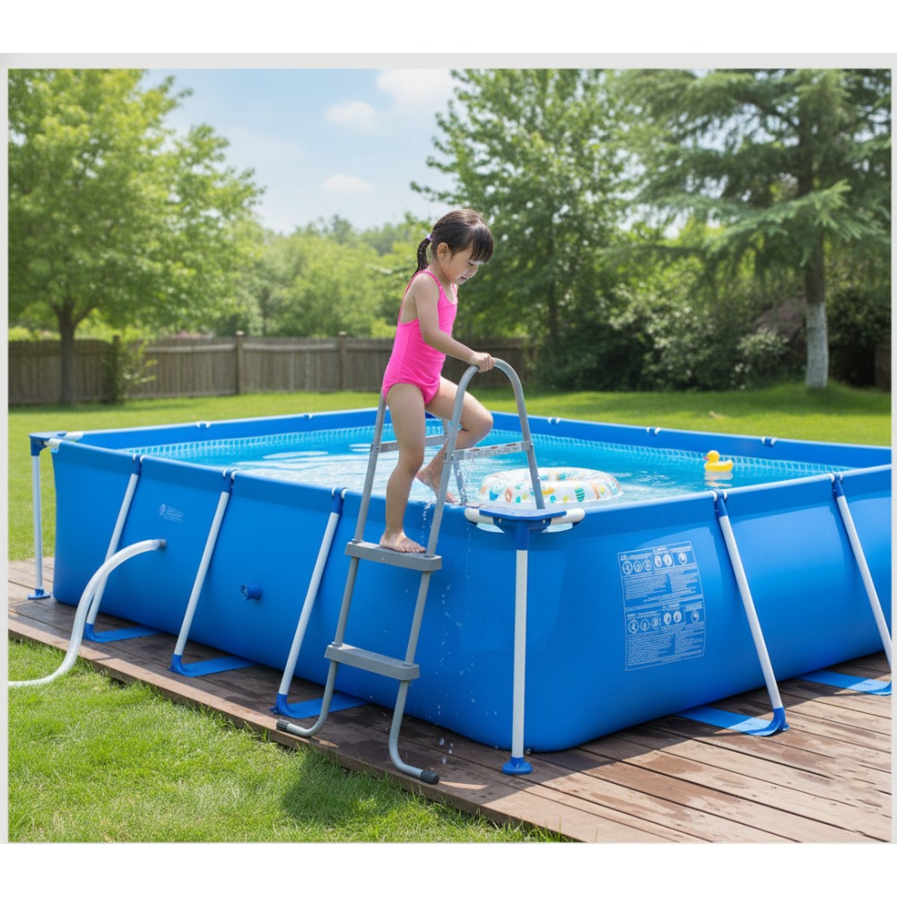 Pool Ladder Above Ground - 地上設置型屋外プール用強化プール入場用踏み台 - 厚みのある滑り止めステップ付き - 頑丈で安全