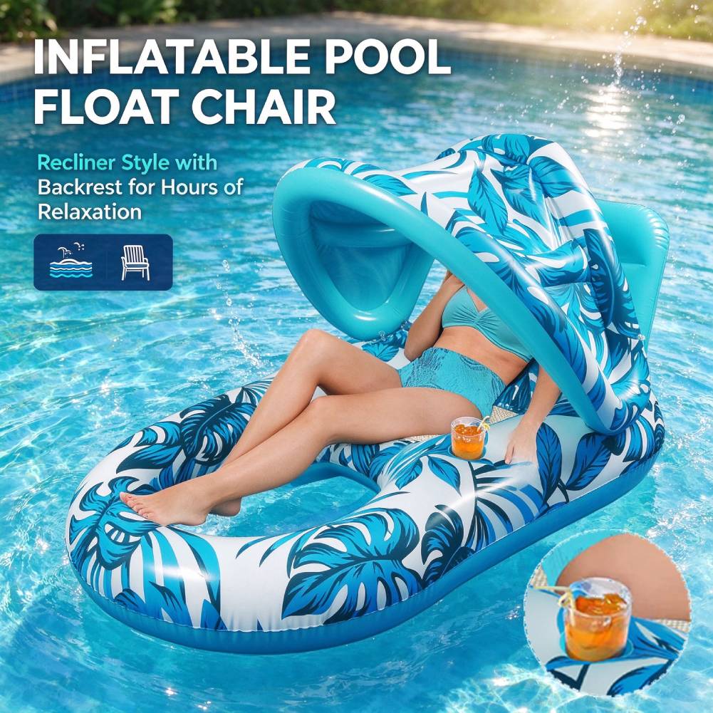 PVC製の浮き輪、日よけ付きの浮き椅子、空気を入れて膨らませ - Pool Lounger Inflatable のレビューと価格