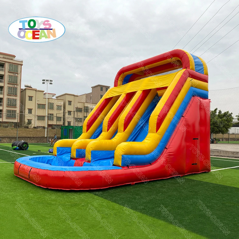 赤黄青トリプルレーンインフレータブルウォータースライド |  - Water Slide Inflatable のレビューと価格