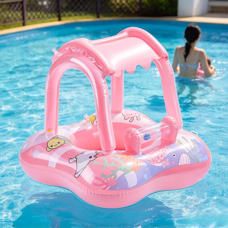 日よけ付きのインフレータブルプール用ラウンジフロート。夏のプ - Pool Float Ring Inflatable のレビューと価格