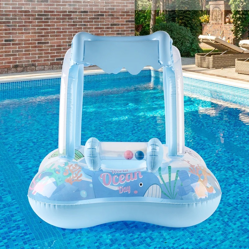 日よけ付きのインフレータブルプール用ラウンジフロート。夏のプ - Pool Float Ring Inflatable のレビューと価格