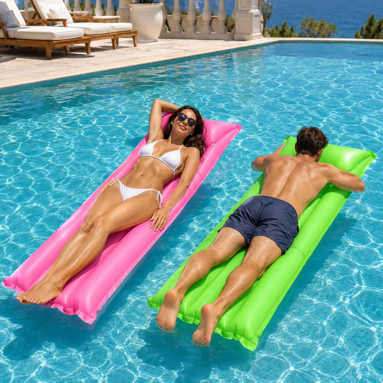 1PC プールフロートベッドインフレータブル水泳マットレスス - Pool Float Ring Inflatable のレビューと価格