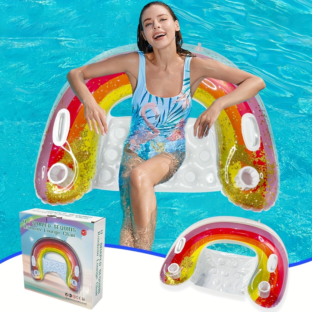 1pc インフレータブル U 字型レインボーグリッターおもち - Pool Lounger Inflatable のレビューと価格